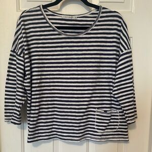 Cut Loose Striped Navy and White pocket dolman sleeve Lagenlook medium top tee